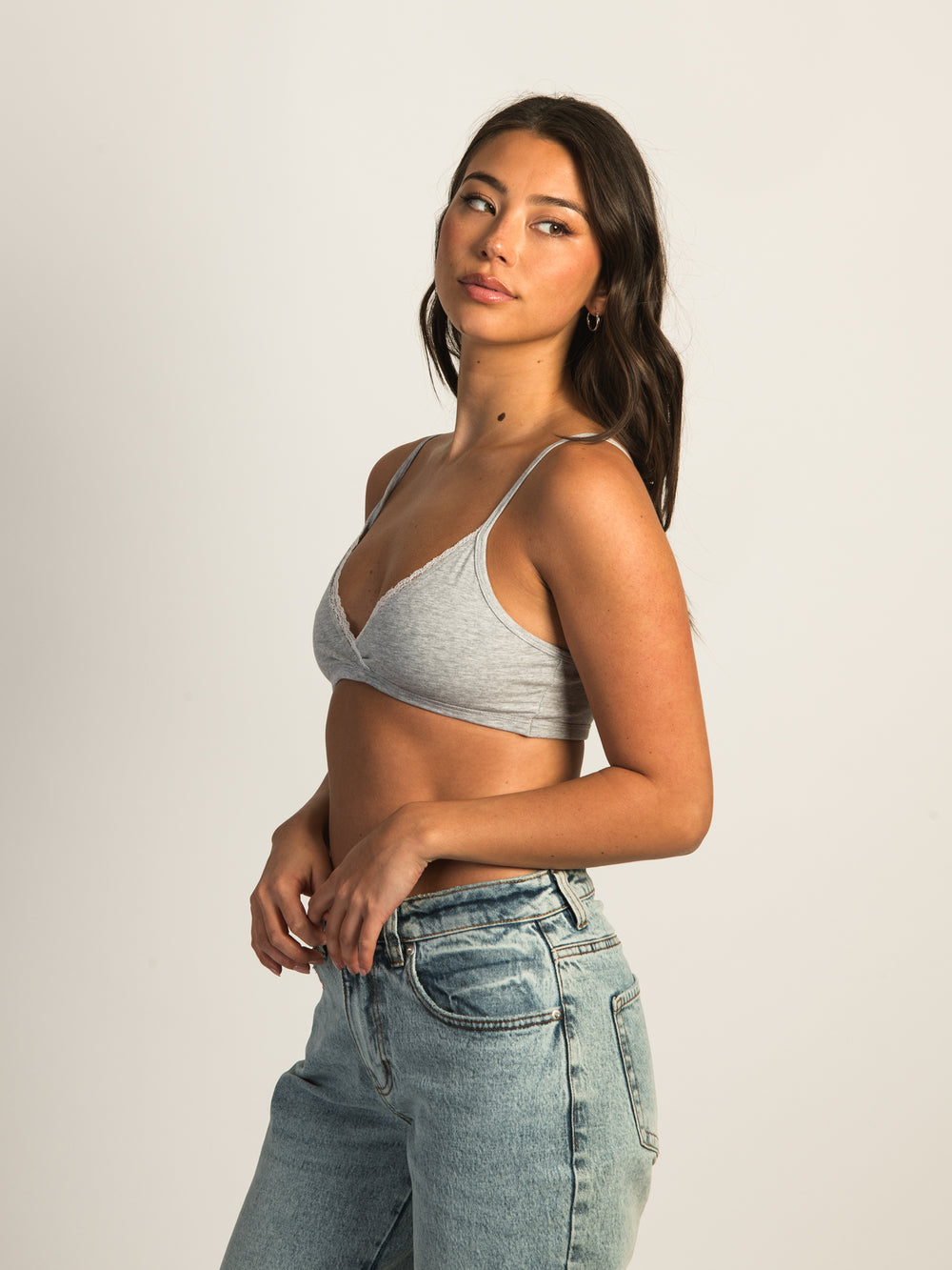 HARLOW CLASSIC TRIANGLE LACE BRALETTE - HEATHER GREY