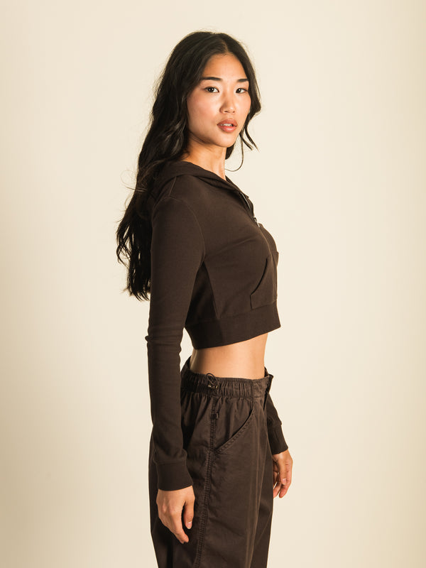 HARLOW ELLIE RIBBED ZIP UP - CHOCOLATE - CLEARANCE