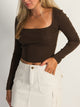 HARLOW HARLOW SQUARE NECK LONGSLEEVE - CHOCOLATE - Boathouse