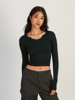 HARLOW HARPER SEAMLESS NOTCH LONG SLEEVE - FOREST