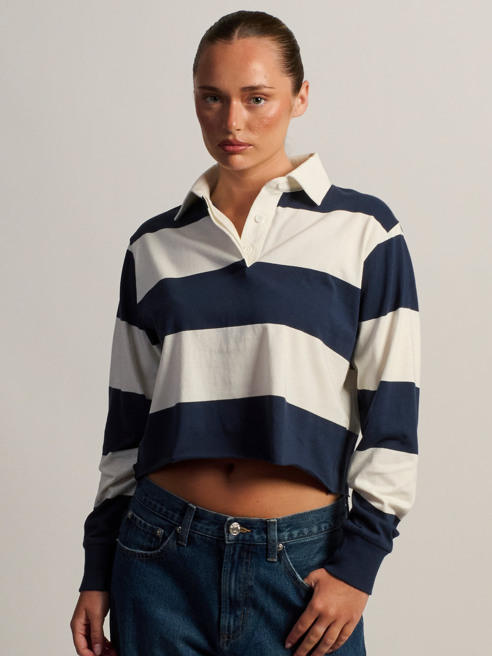 HARLOW RORY COURT RUGBY MANCHES LONGUES - MARINE/ BLANC