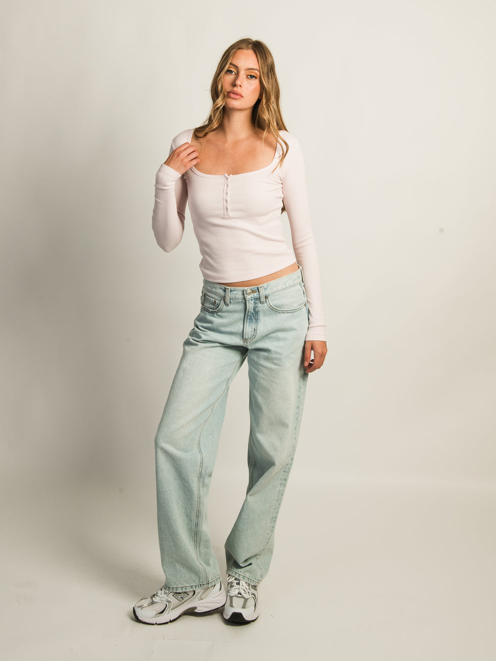 HARLOW DAPHNE LONG SLEEVE HENLEY - PINK