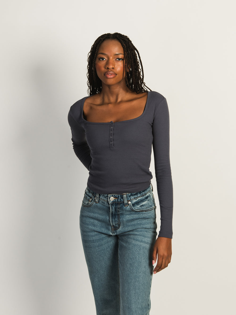 HARLOW DAPHNE LONG SLEEVE HENLEY - NAVY