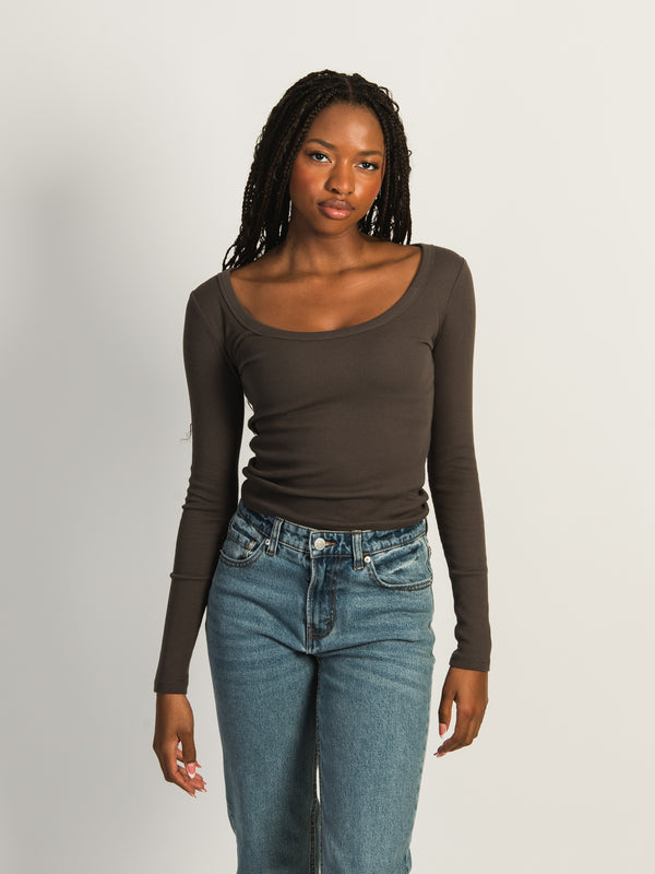 T-SHIRT HARLOW ESSENTIAL SCOOPNECK MANCHES LONGUES - CHARCOAL