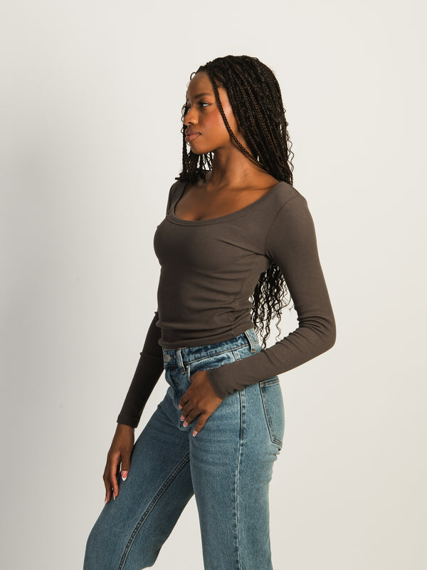 T-SHIRT HARLOW ESSENTIAL SCOOPNECK MANCHES LONGUES - CHARCOAL