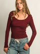 HARLOW HARLOW ESSENTIAL LONG SLEEVE SCOOP NECK - BURGUNDY - Boathouse