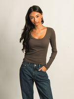 HARLOW ESSENTIAL SCOOP NECK LONGSLEEVE - CHARCOAL