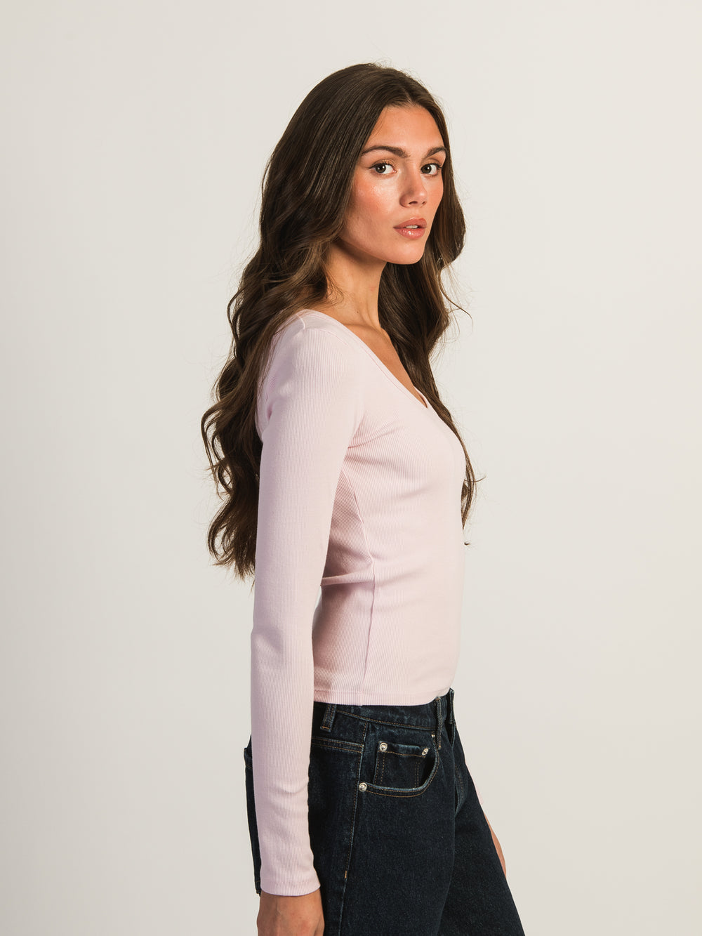 HARLOW ESSENTIAL LONG SLEEVE SCOOPNECK - LIGHT PINK