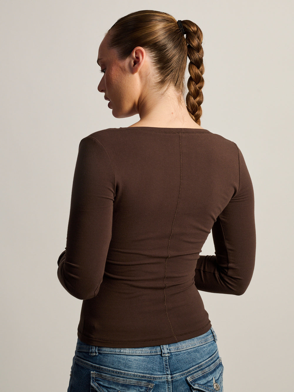 HARLOW GIA SCOOPNECK LONG SLEEVE - BROWN