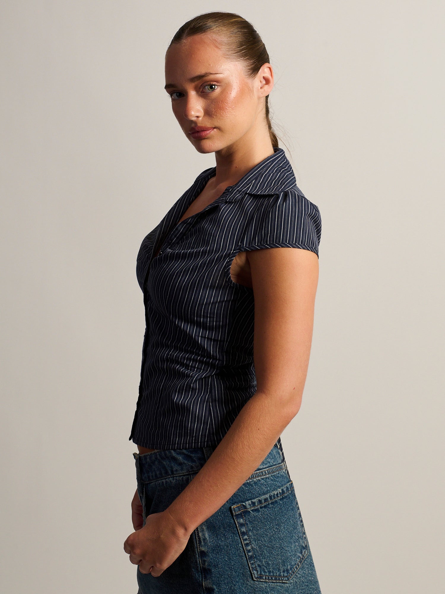 HARLOW MARGO BUTTON UP - NAVY