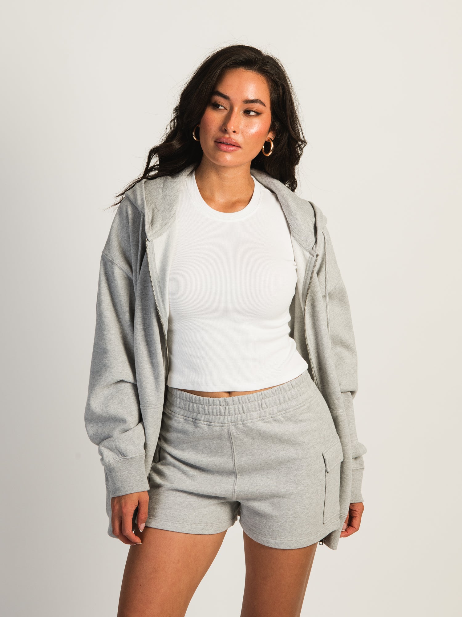 Top Priority Zippered Cropped Jogger Set - Heather Grey