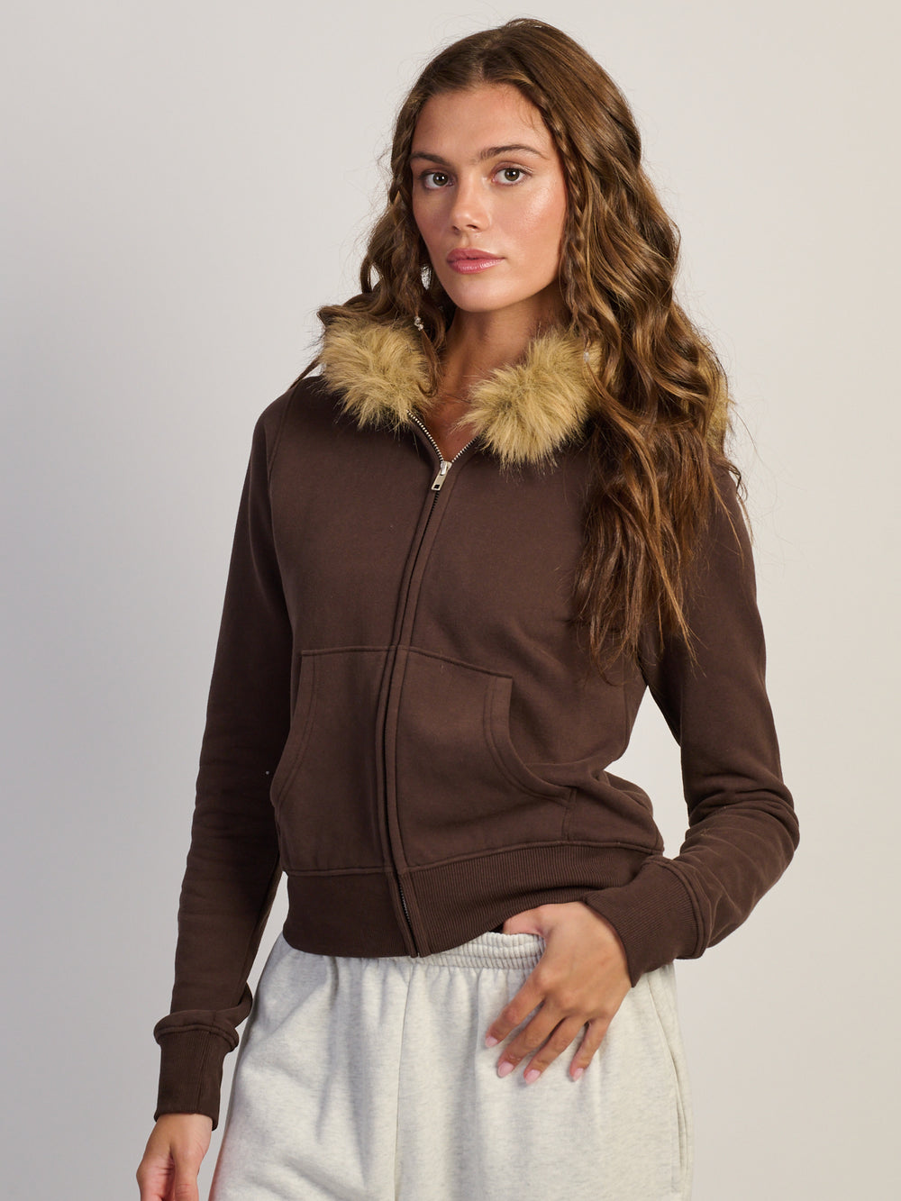 HARLOW HARLOW FIONA FUR ZIP UP - BROWN - Boathouse