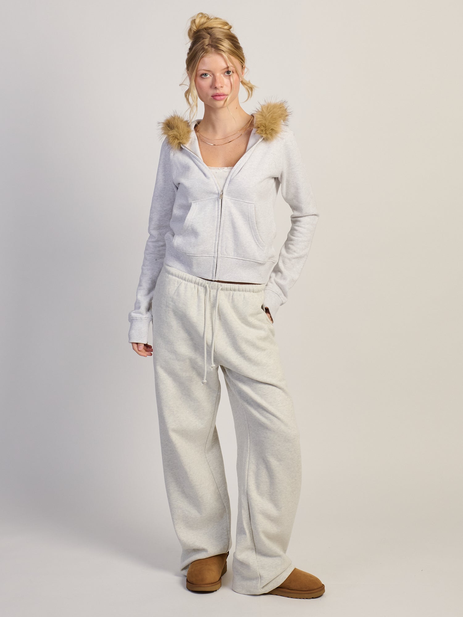 HARLOW FIONA FUR ZIP UP - CLOUD