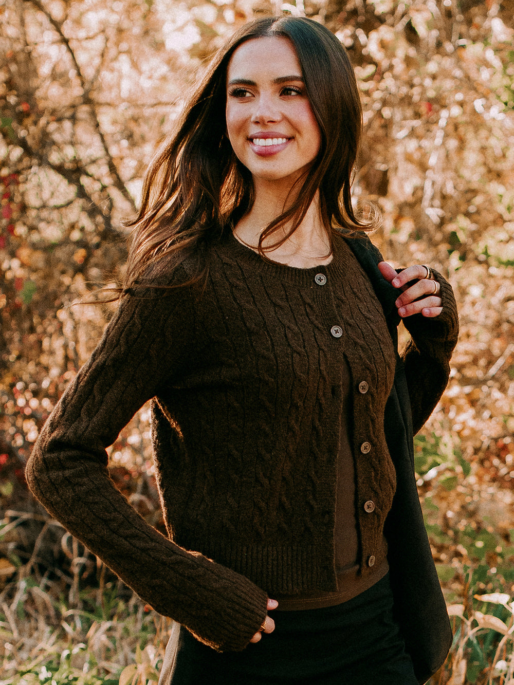 CARDIGAN EN TRICOT HARLOW COLLINS - CHOCOLAT