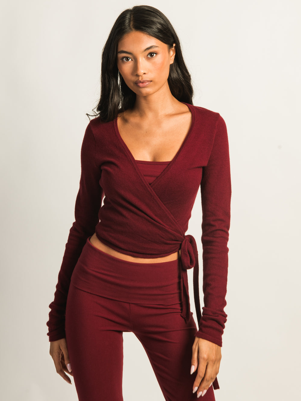 HARLOW GIA WRAP SWEATER - BURGUNDY