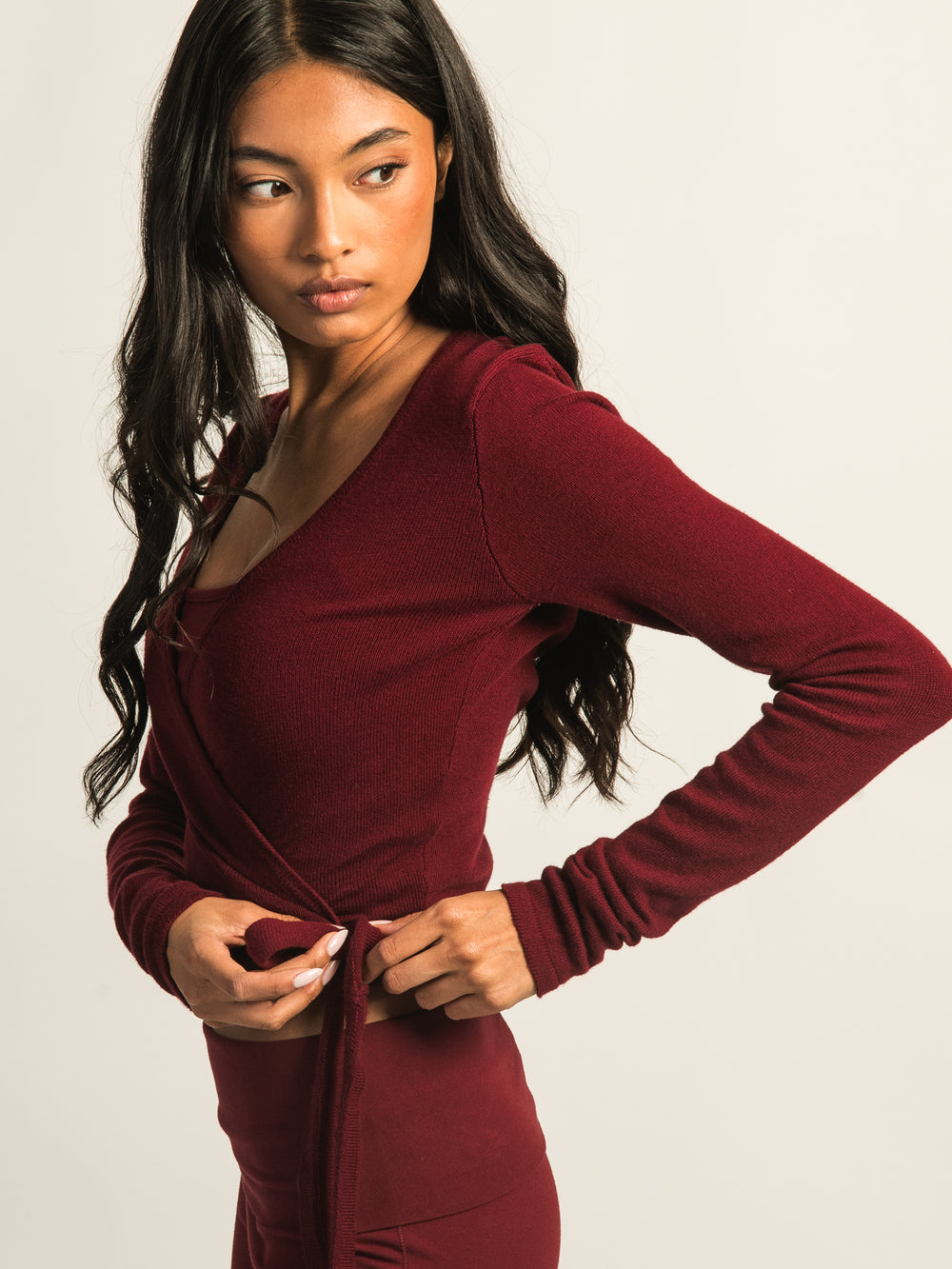 HARLOW GIA WRAP SWEATER - BURGUNDY