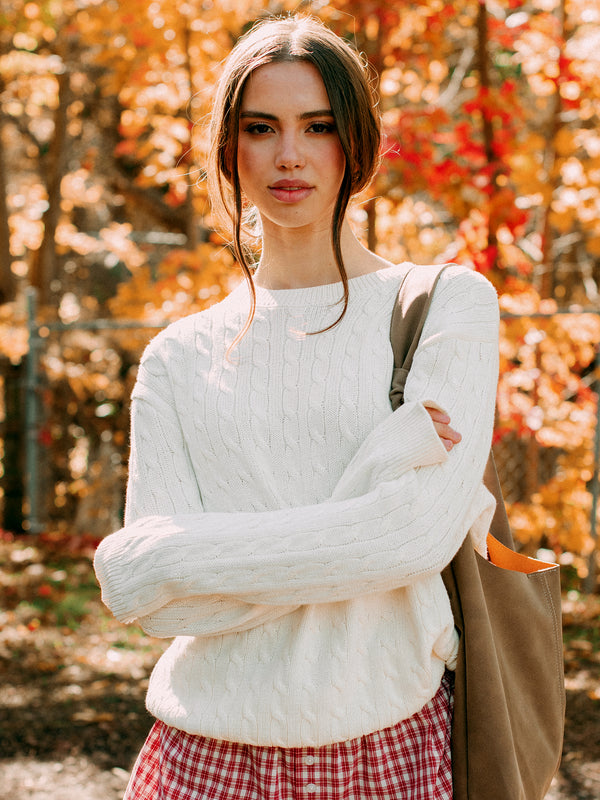 HARLOW MABLE CABLE KNIT SWEATER - OFF WHITE