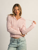 HARLOW MAUDE CABLE KNIT ZIP UP - BABY PINK