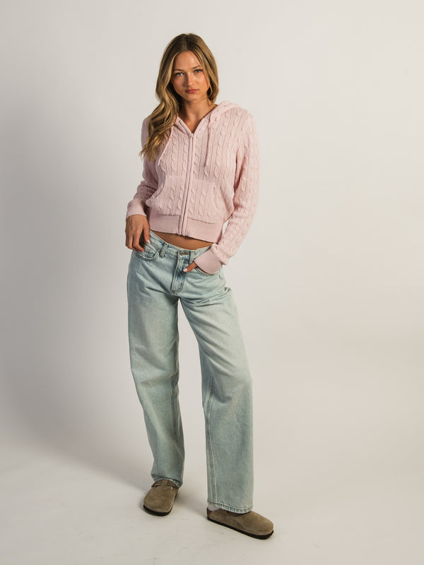 HARLOW MAUDE CABLE KNIT ZIP UP - BABY PINK