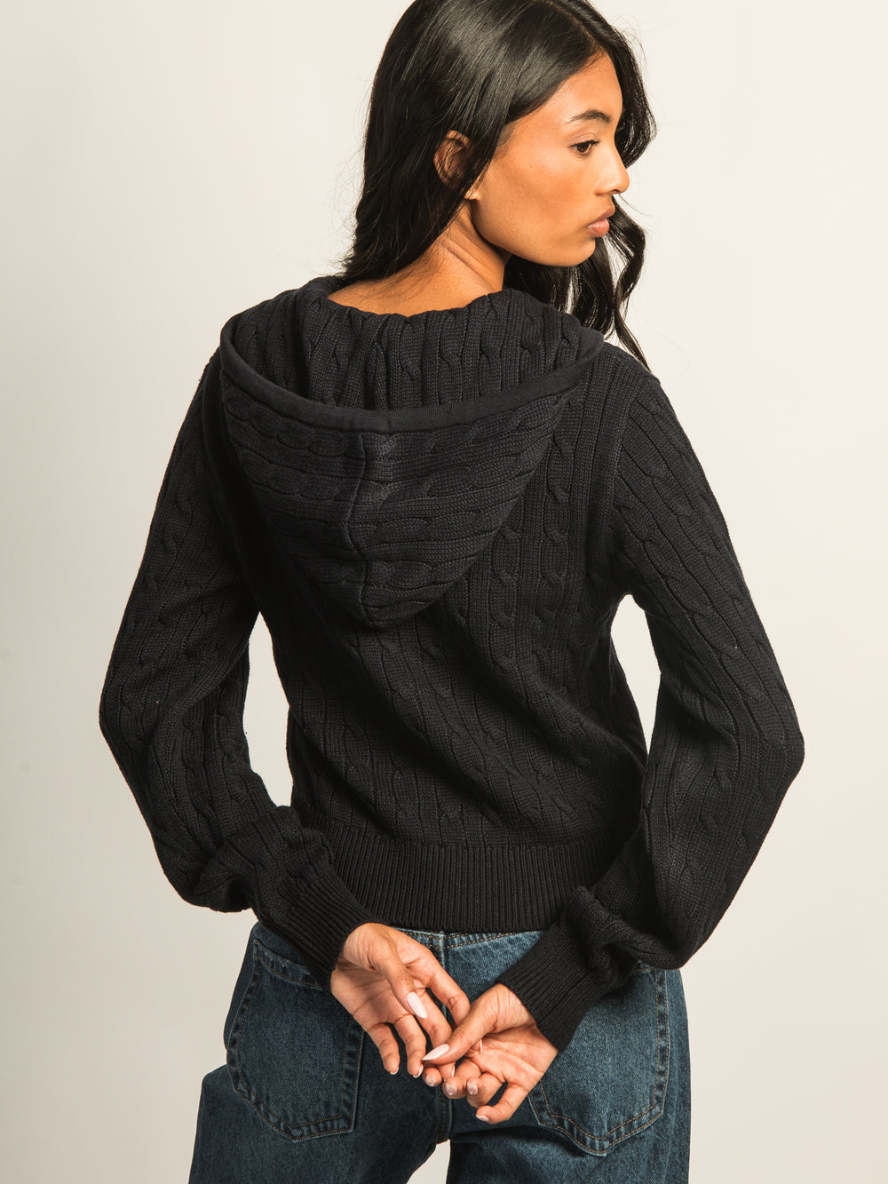 HARLOW MAUDE CABLE KNIT ZIP-UP - NAVY