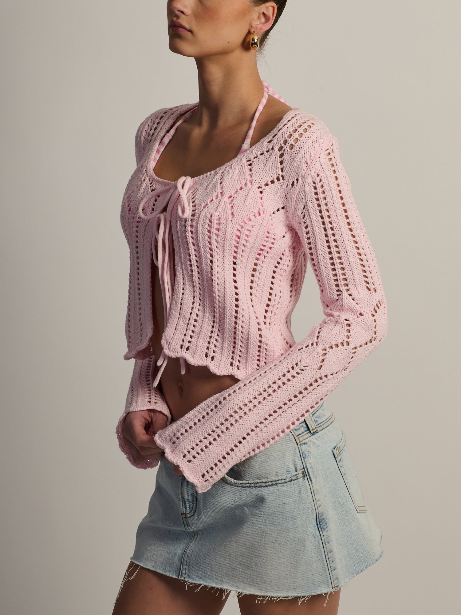 HARLOW KRISTY CROCHET LONGSLEEVE - BABY PINK