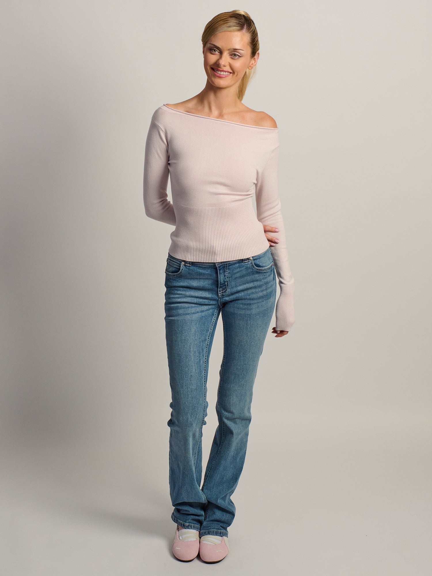 HARLOW BRYNN BOATNECK SWEATER - BABY PINK