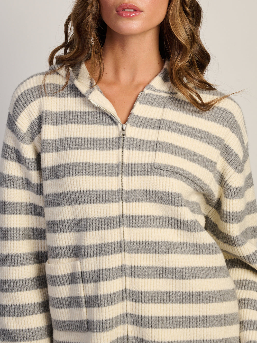 HARLOW CHARLI KNIT ZIP - GRIS/BLANC