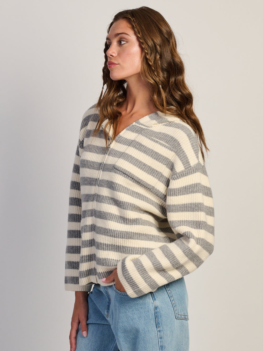 HARLOW CHARLI KNIT ZIP - GRIS/BLANC