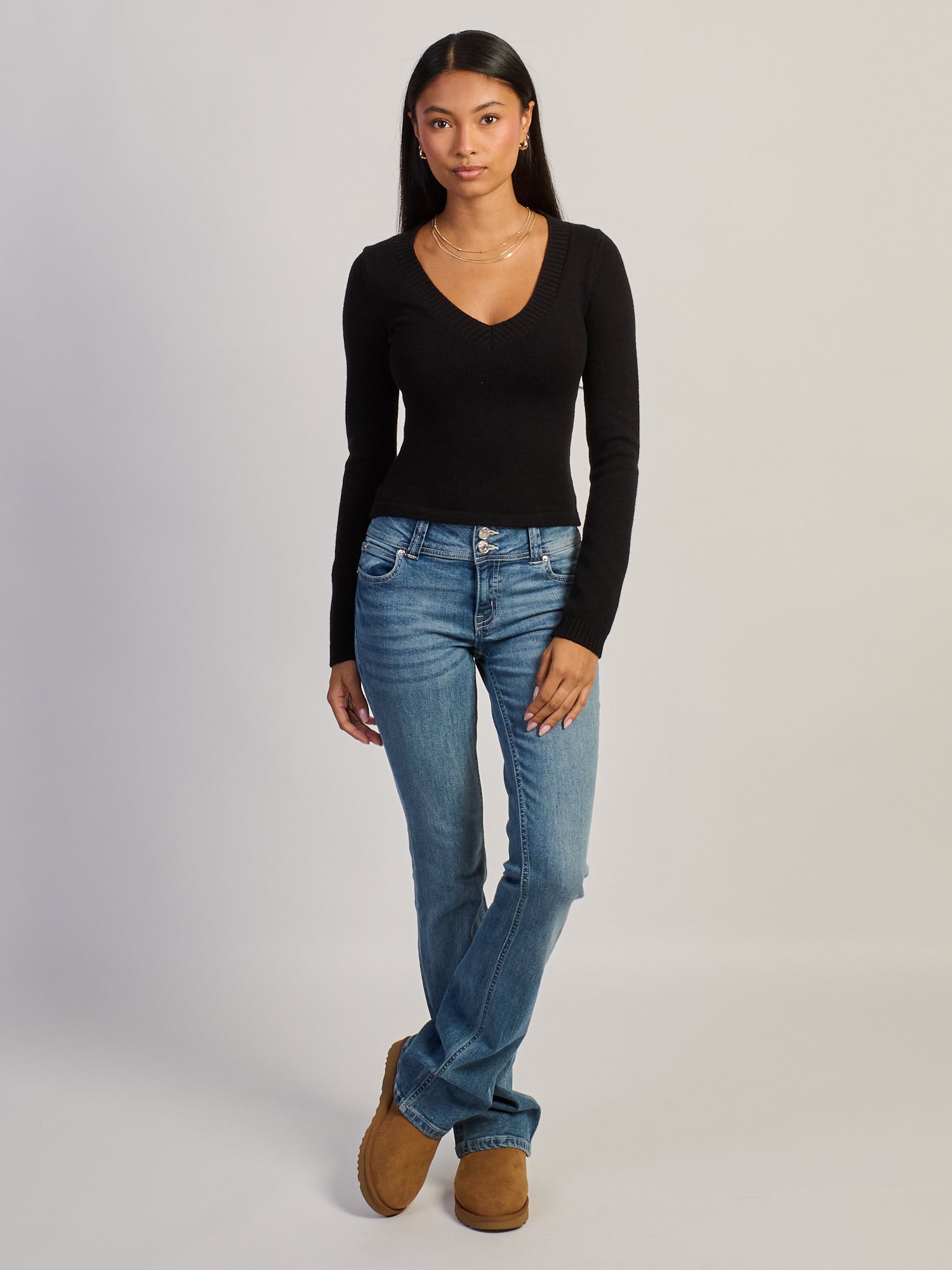 HARLOW PAIGE PULL COL V - NOIR