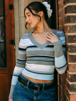 CHANDAIL HARLOW PAIGE V-NECK - STRIPE BLUE