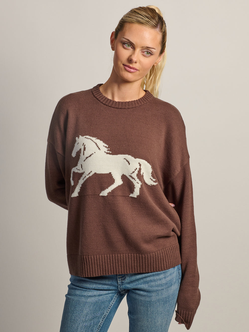 CRWNCK EN TRICOT HARLOW LOGAN - CHOCOLAT