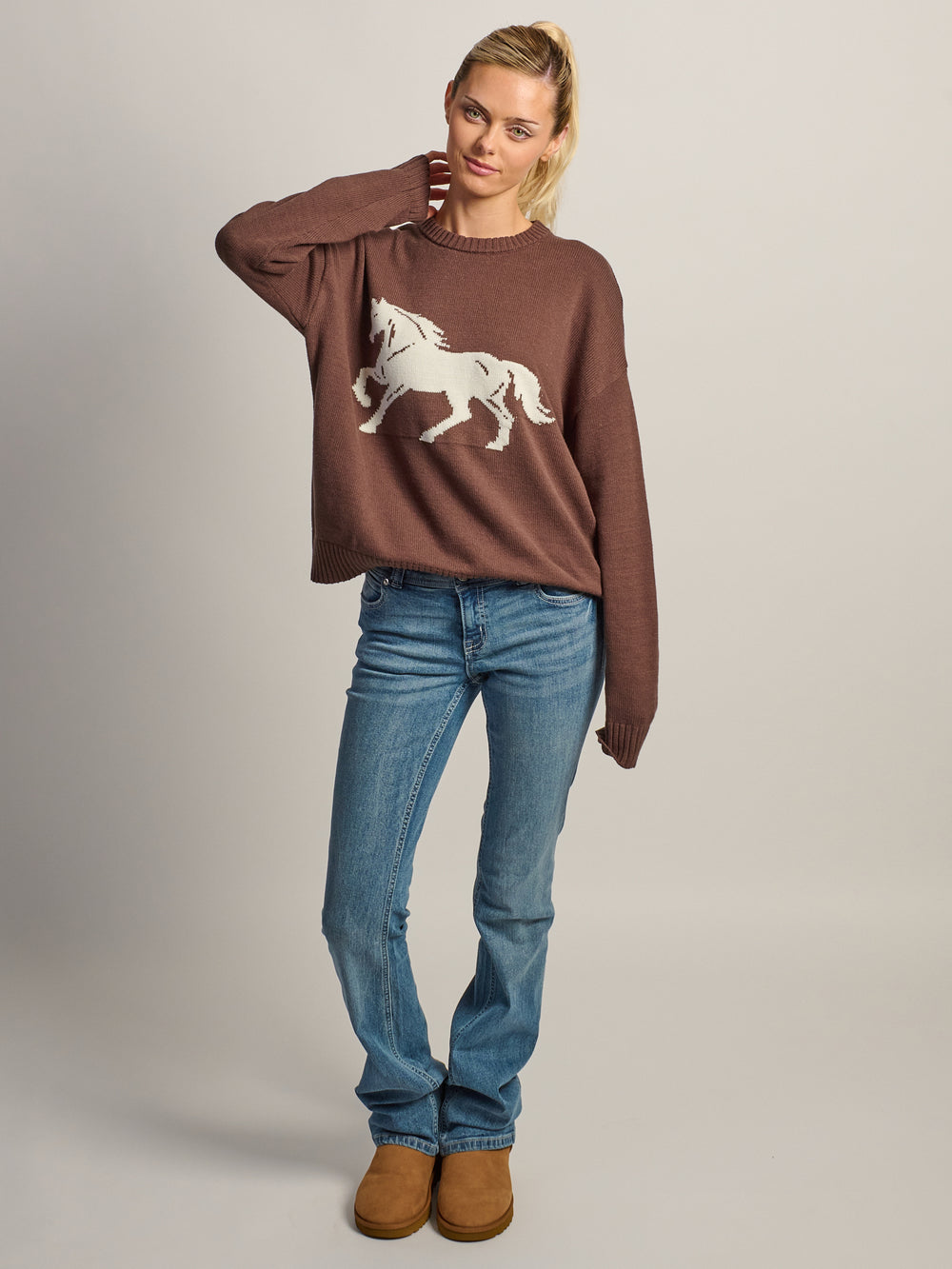 CRWNCK EN TRICOT HARLOW LOGAN - CHOCOLAT