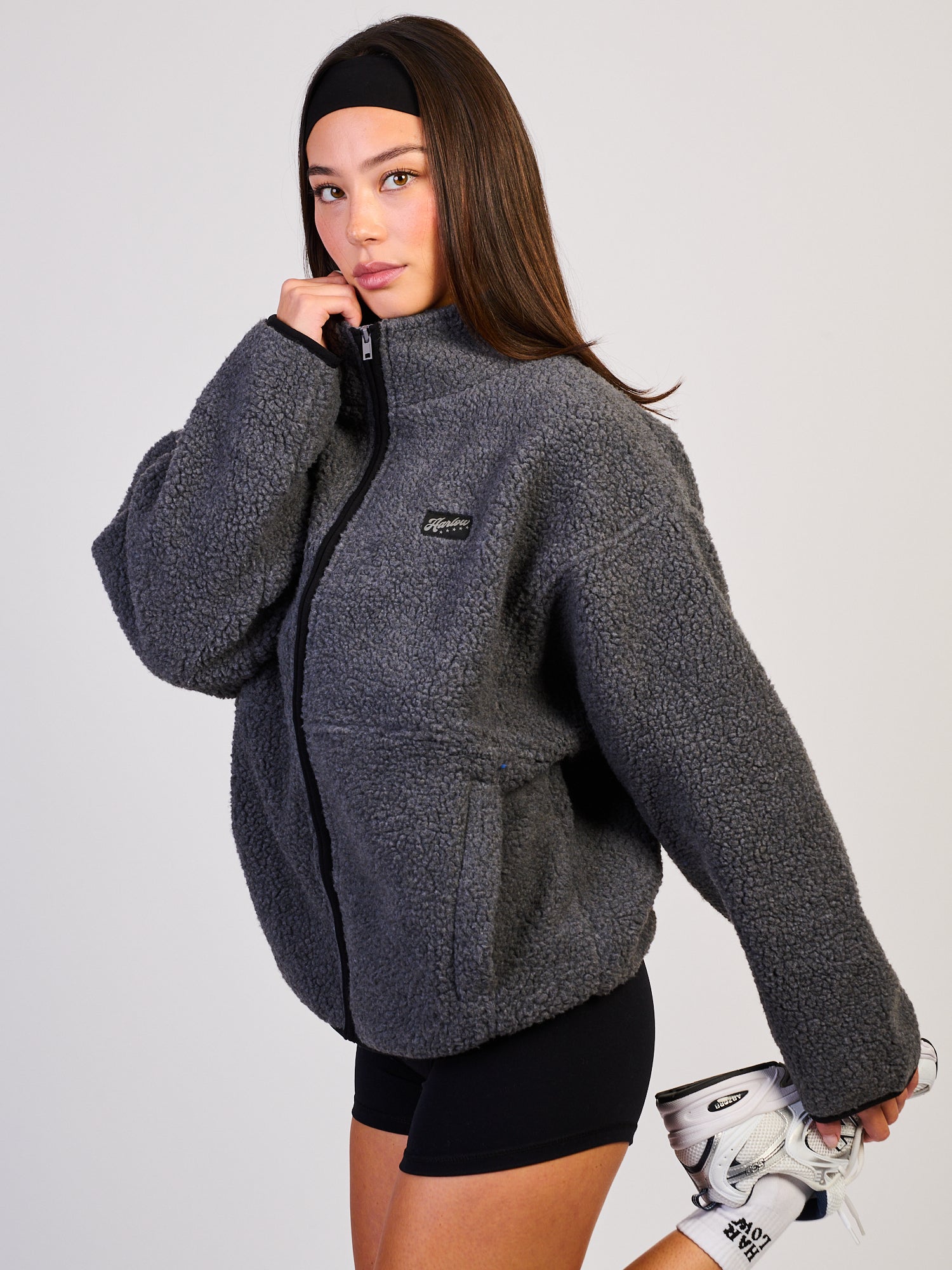 HARLOW COCO SHERPA ZIP - CHARCOAL