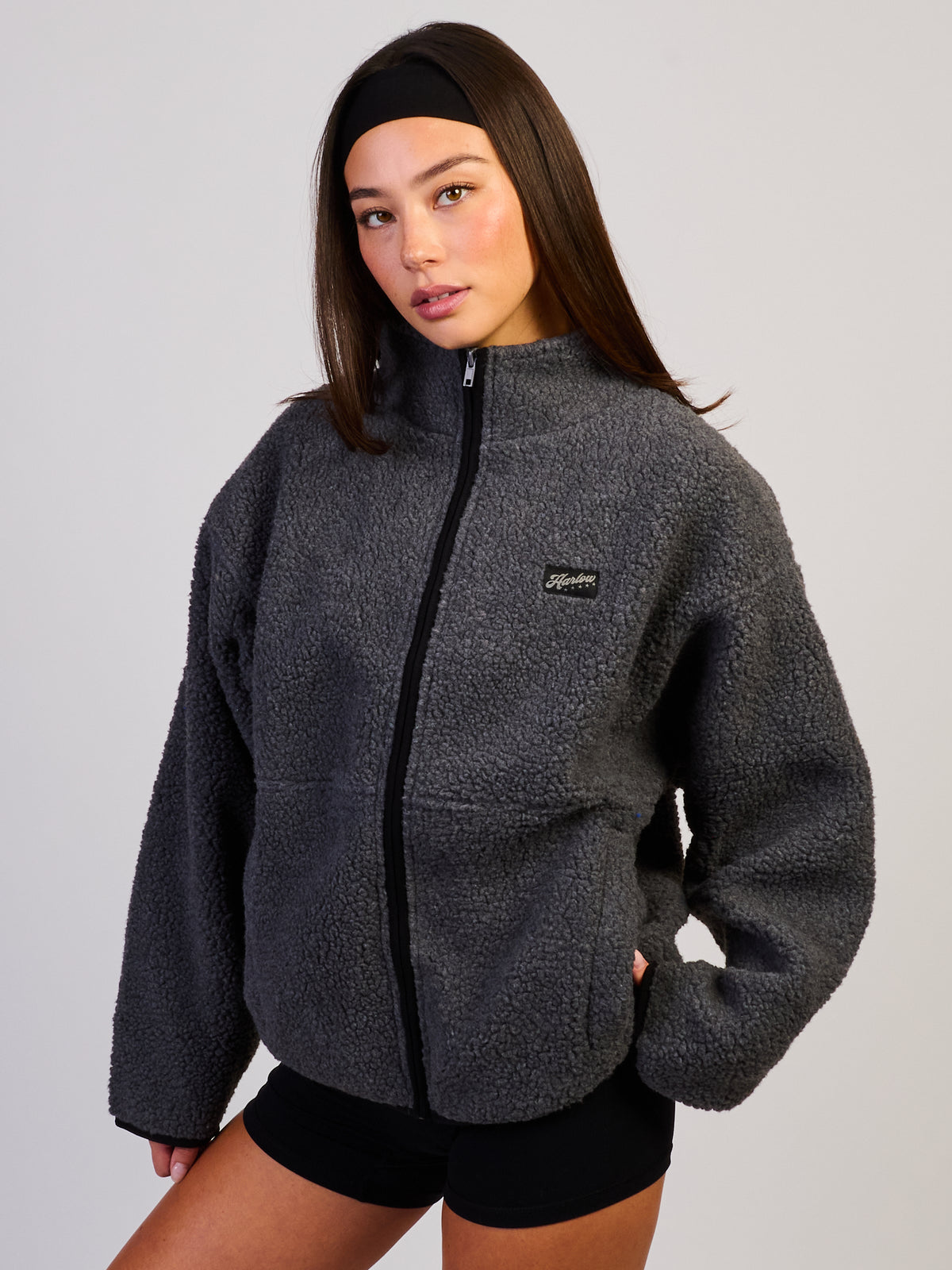 HARLOW COCO SHERPA ZIP - CHARCOAL