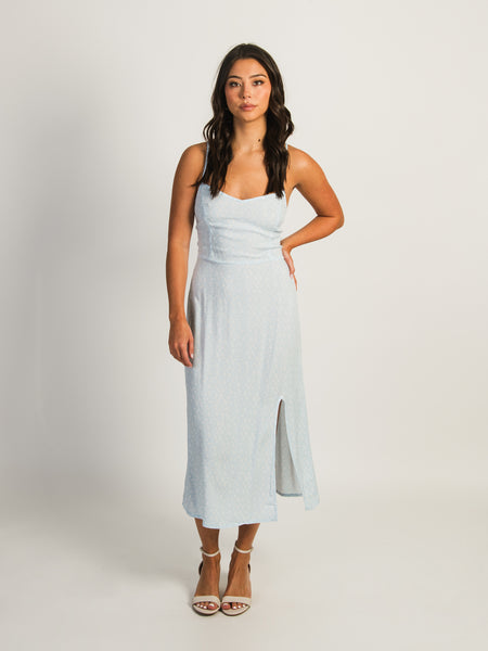 house of harlow blue linen dress HARLOW MALIA SLIT DRESS