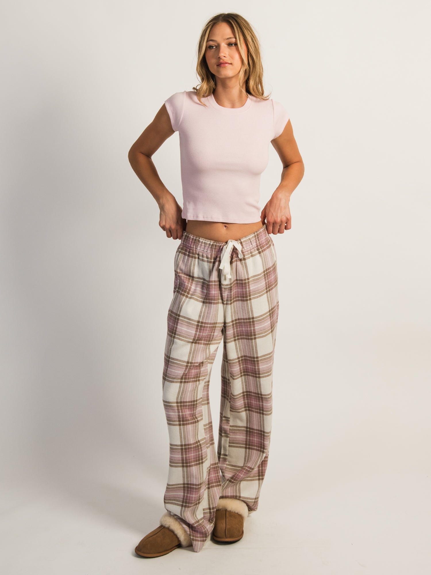 HARLOW PLAID PANT - PINK