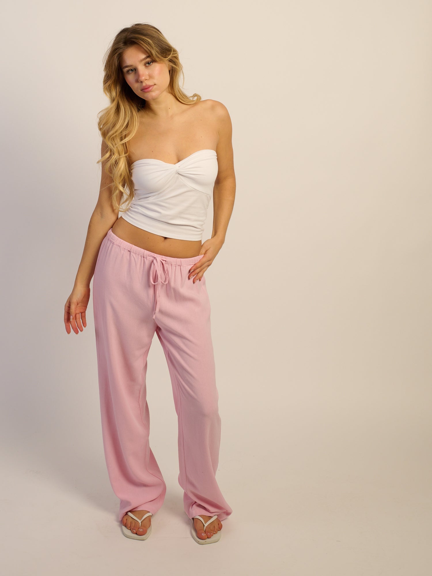 PANTALON EN LIN HARLOW LANA - ROSE