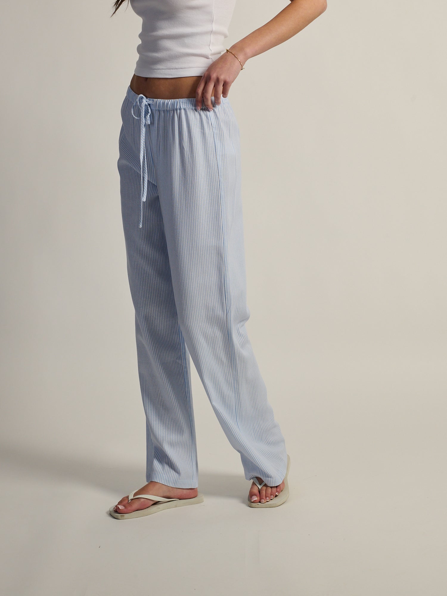 HARLOW LANA PANTALON EN LIN - RAYÉ BLEU/BLANC