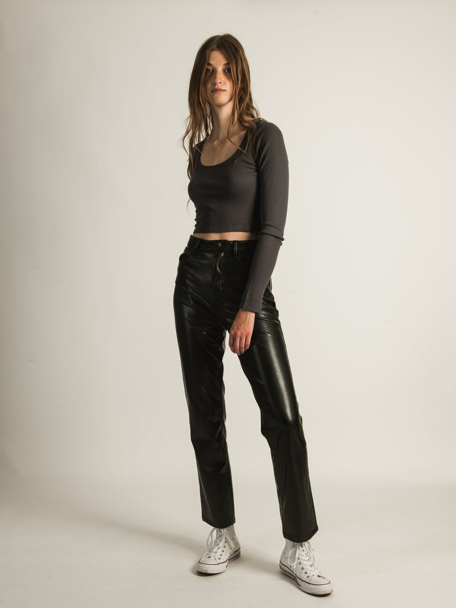 Women's Ultra High-Rise Vegan Leather Dad Pants, Women's Clearance
