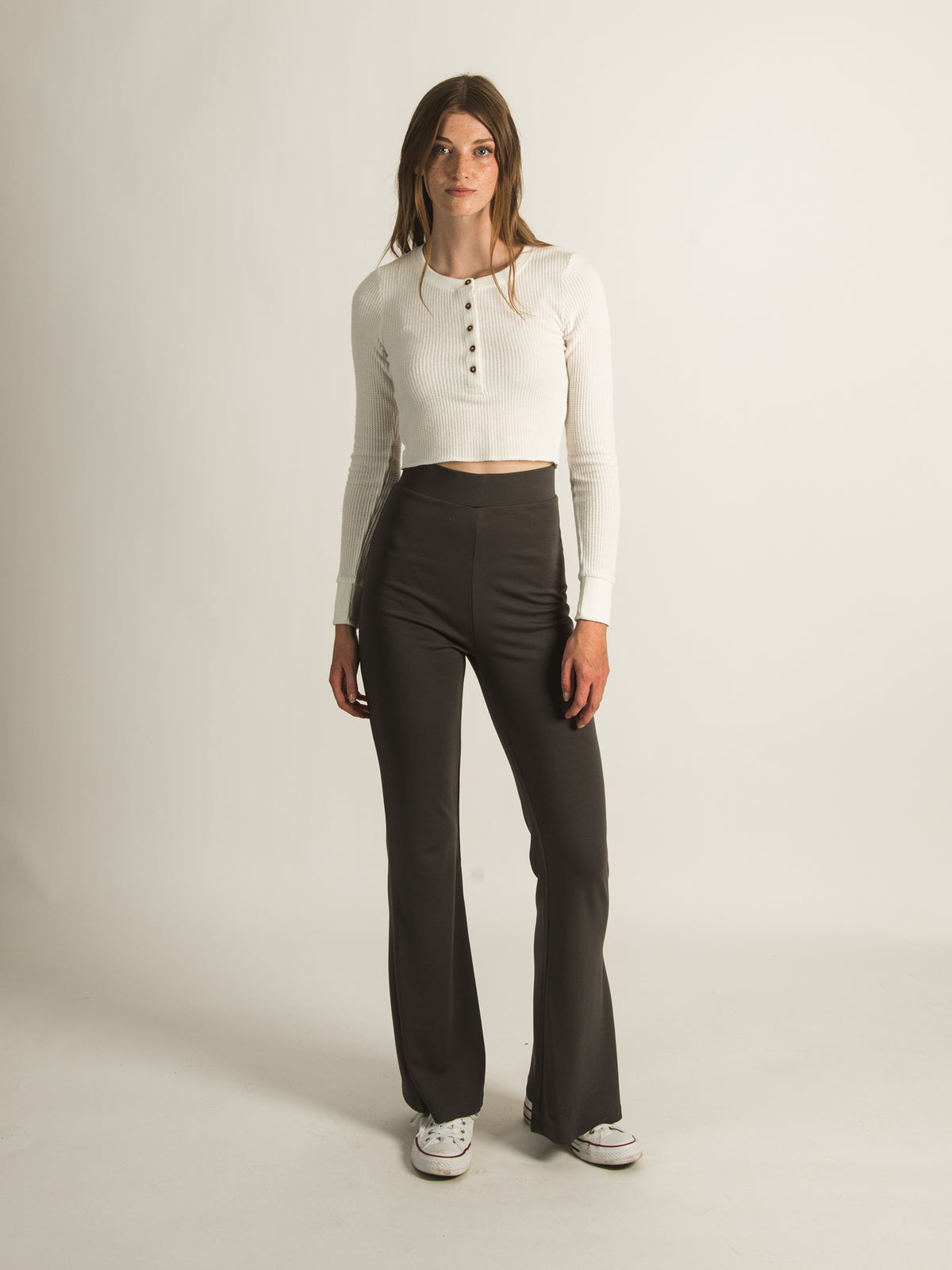 HARLOW HIGH RISE FLARE CHECK PANTS - CLEARANCE