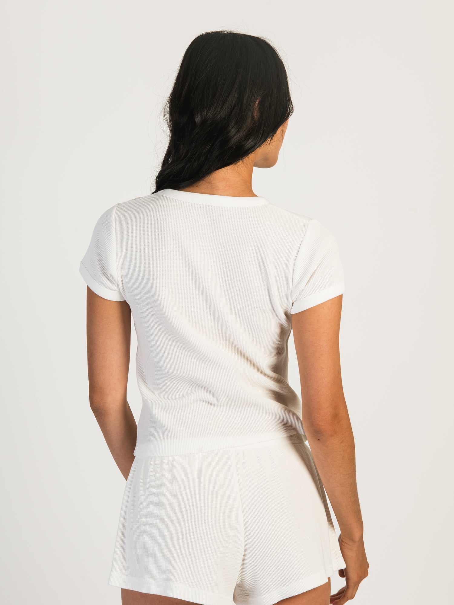 HARLOW ALLIE WAFFLE T-SHIRT - CREAM CLEARANCE