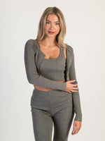 HARLOW HOLLY RIBBED CARDIGAN - CHARCOAL