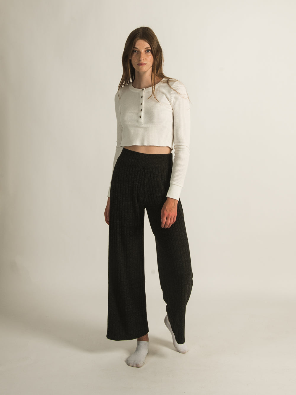 HARLOW RIBBED WIDE LEG PANTS - CLEARANCE