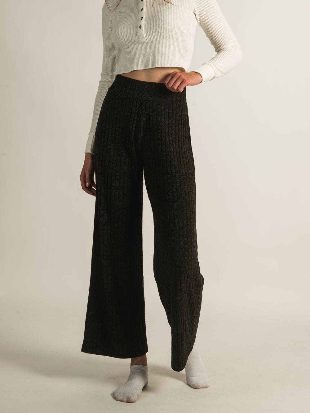 HARLOW RIBBED WIDE LEG PANTS - CLEARANCE