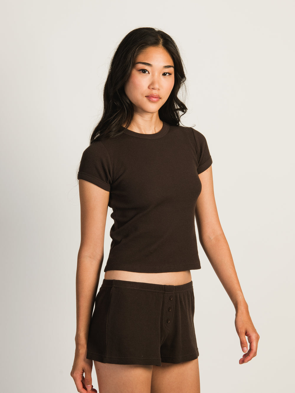 HARLOW ALLIE WAFFLE TEE - CHOCOLATE