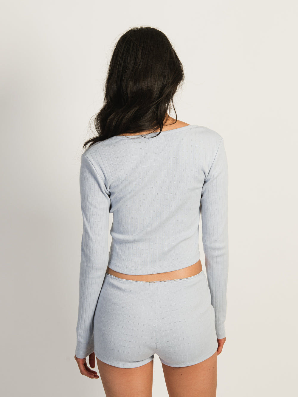 HARLOW PIA POINTELLE LONG SLEEVE HENLEY - BABY BLUE