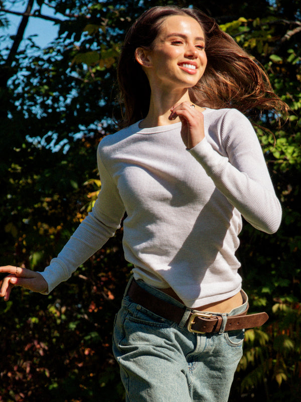 HARLOW WAFFLE CREWNECK LONG SLEECE MELANGE - OATMEAL