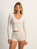 HARLOW HOLLY LONG SLEEVE DITSY HENLEY - WHITE