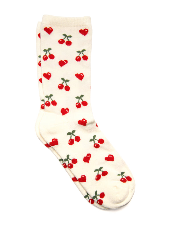 CHERRY PRINT SOCK - CREAM