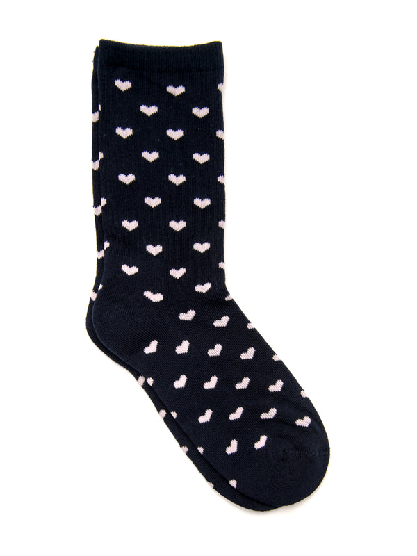 HEART PRINT SOCK - NAVY/PINK